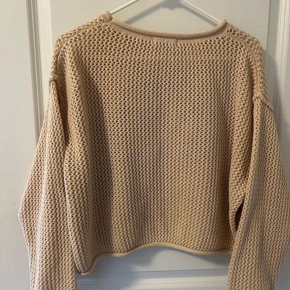 Beige Open-Knit Crewneck Sweater with Flag Embroidery - Picture 2 of 4